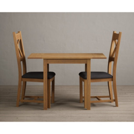 Extending York 70cm Solid Oak Dining Table  With 2 Charcoal Grey X Back Chairs