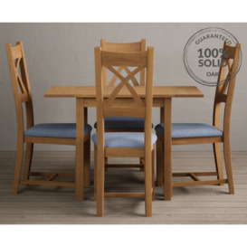 Extending York 70cm Solid Oak Dining Table  With 2 Blue X Back Chairs