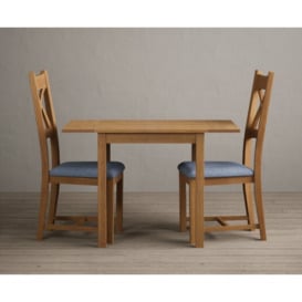 Extending York 70cm Solid Oak Drop Leaf Dining Table with 4 Blue Natural Solid Oak Chairs