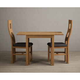 Extending York 70cm Solid Oak Dining Table  With 2 Light Grey Flow Back Chairs