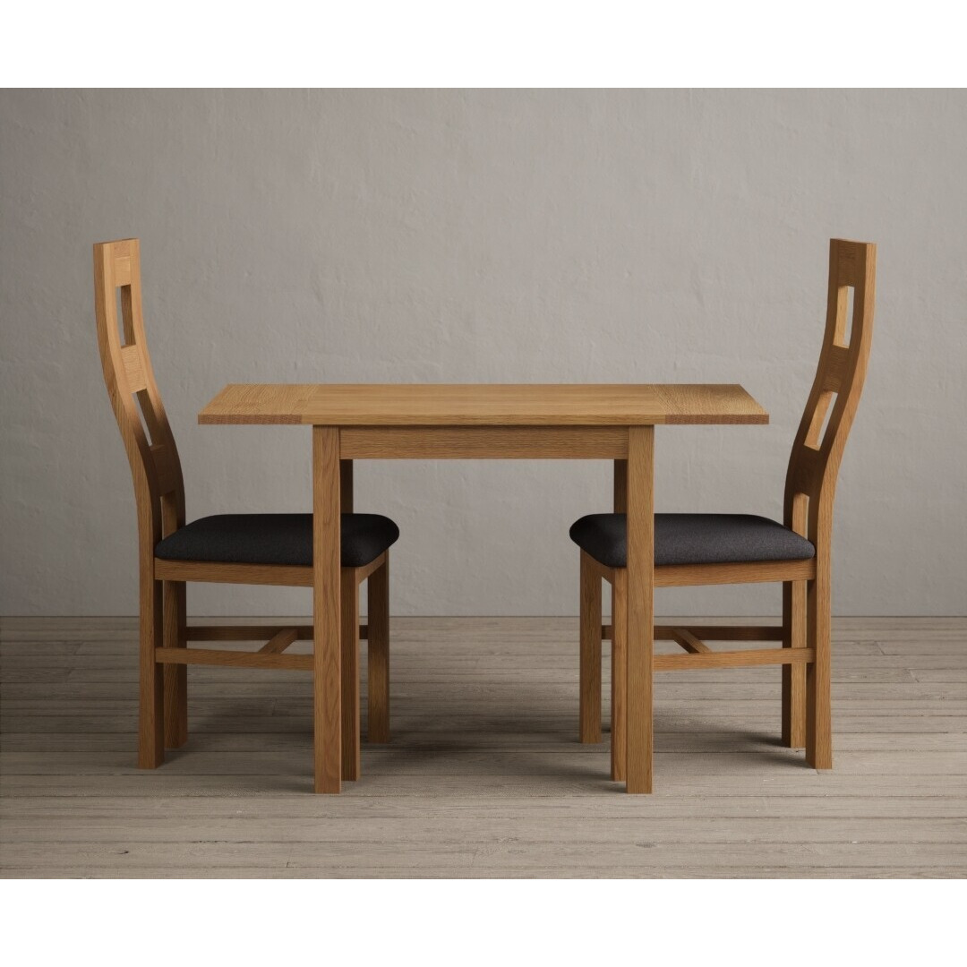 Extending York 70cm Solid Oak Dining Table  With 2 Oak Flow Back Chairs