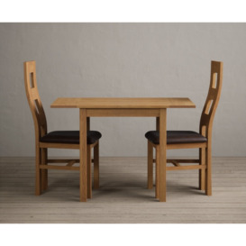 Extending York 70cm Solid Oak Dining Table  With 2 Charcoal Grey Flow Back Chairs