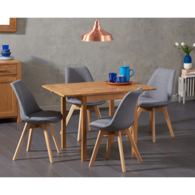 Extending York 70cm Solid Oak Dining Table With 2 Dark Grey Orson Fabric Chairs