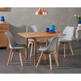Extending York 70cm Solid Oak Dining Table With 2 Light Grey Orson Faux Leather Chairs