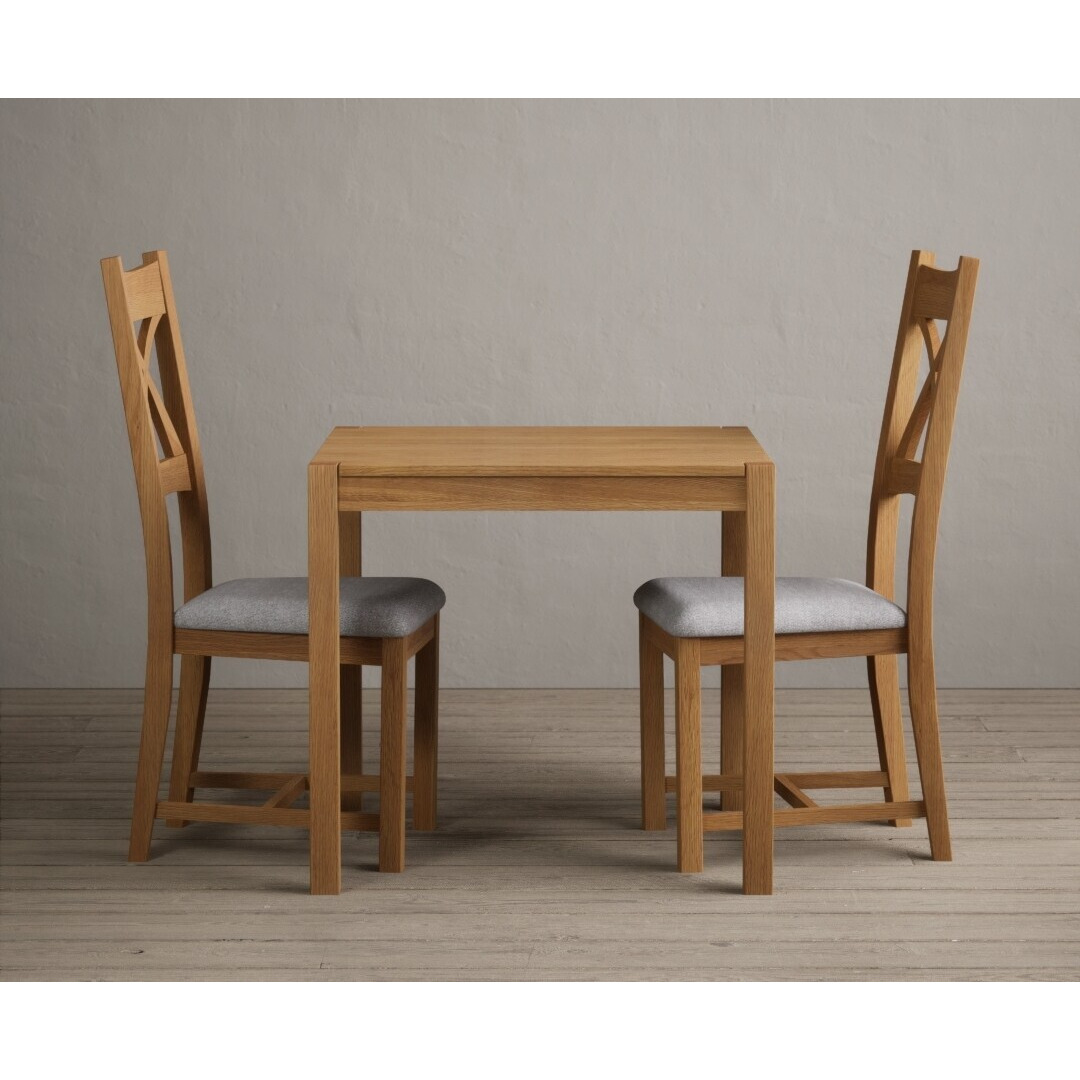 York 80cm Solid Oak Dining Table  With 2 Blue X Back Chairs