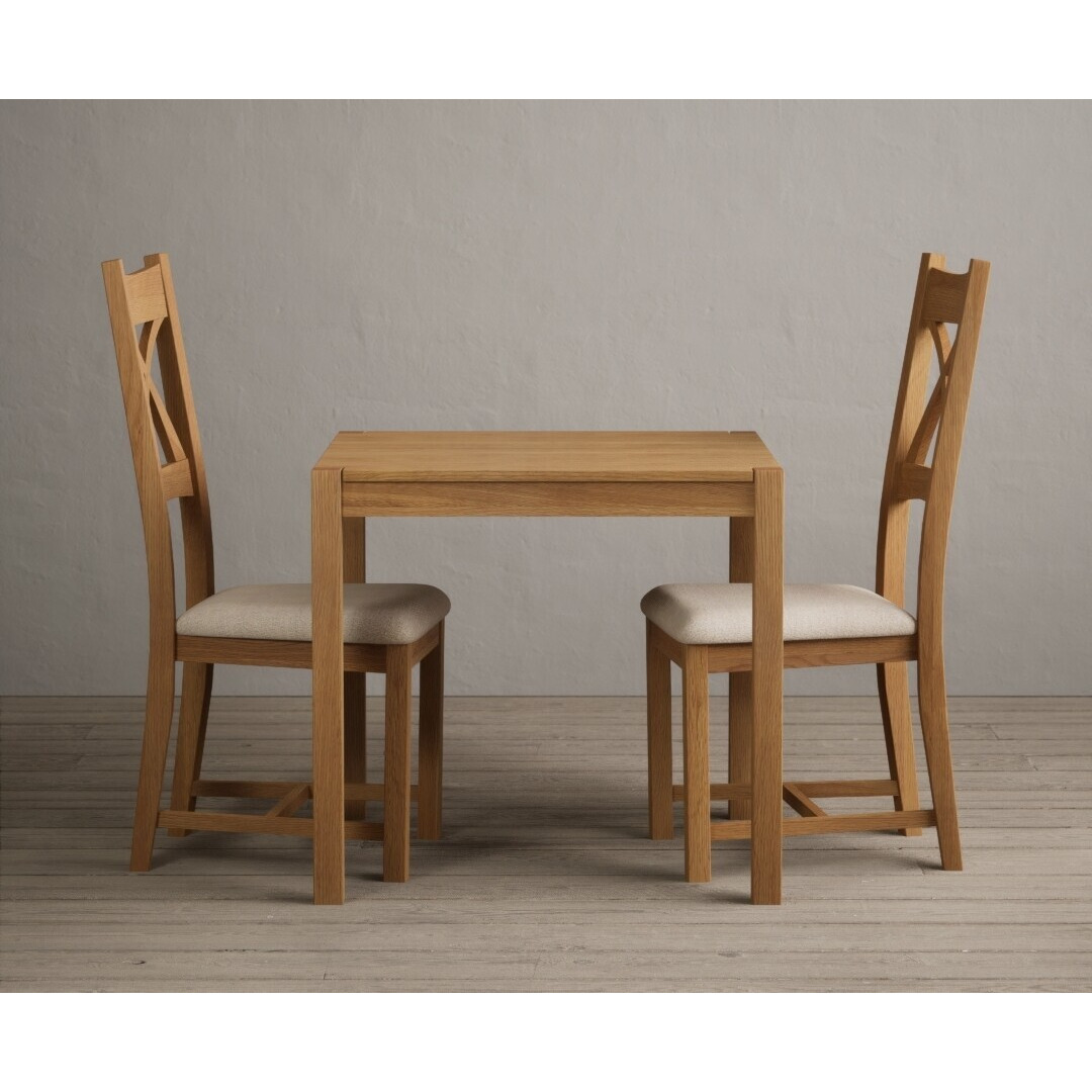 York 80cm Solid Oak Dining Table  With 2 Light Grey X Back Chairs