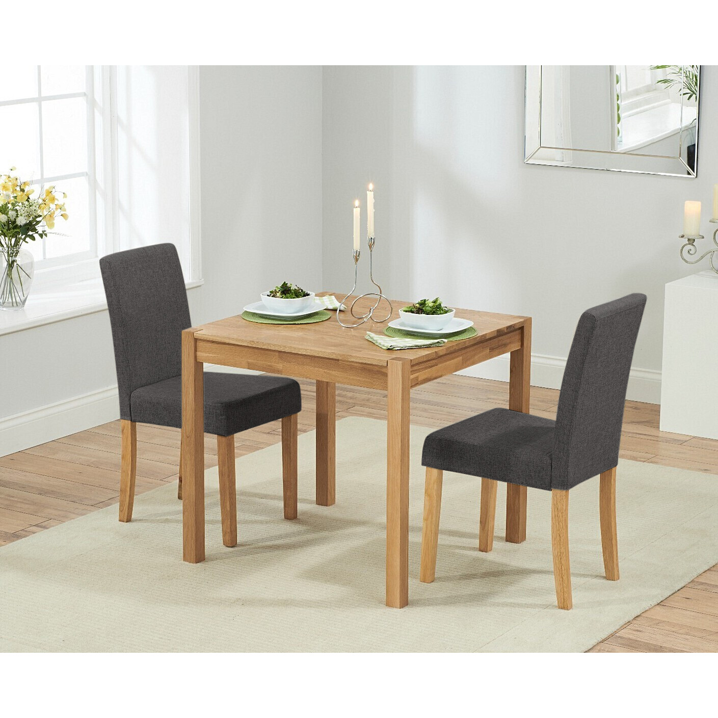 York 80cm Solid Oak Dining Table with 2 Natural Lila Chairs