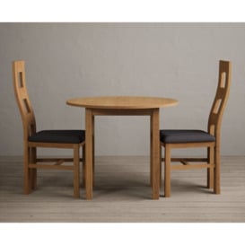 Extending York 90cm Solid Oak Dining Table with 2 Charcoal Grey Natural Chairs