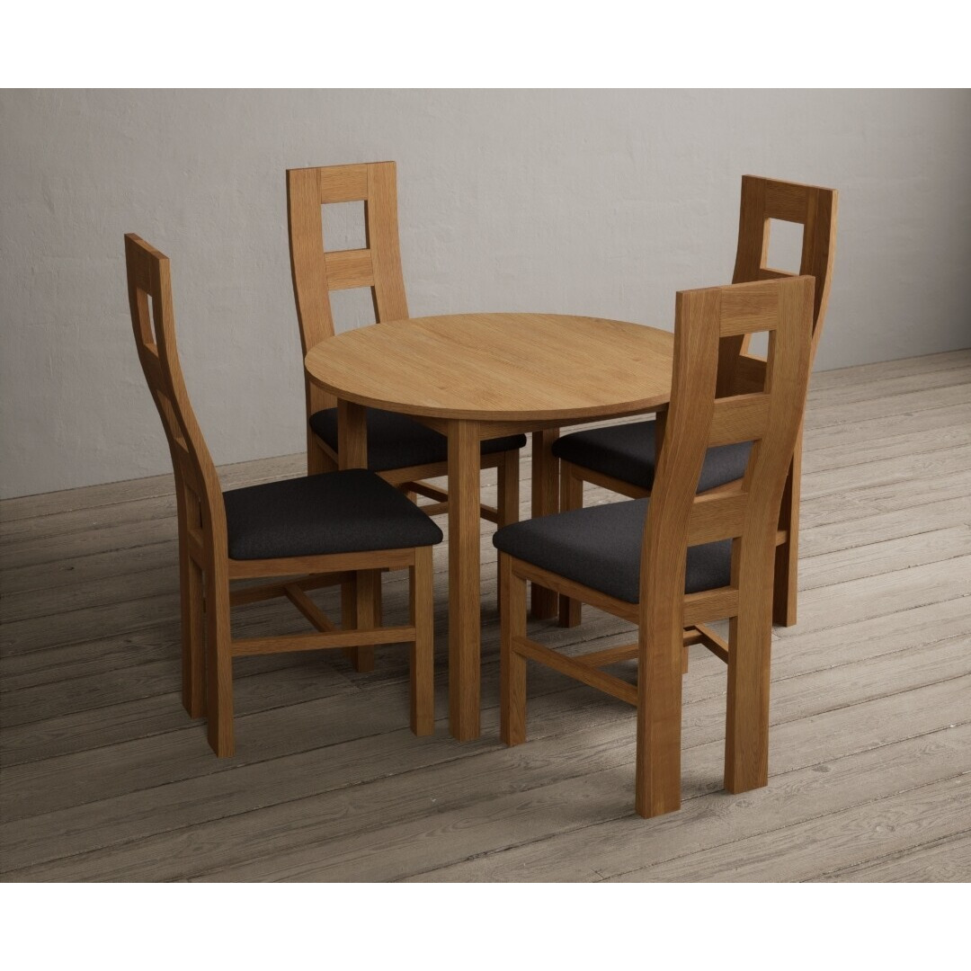Extending York 90cm Solid Oak Dining Table with 2 Charcoal Grey Natural Chairs