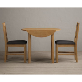 Extending York 90cm Solid Oak Dining Table with 2 Charcoal Grey York Chairs