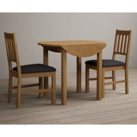 Extending York 90cm Solid Oak Dining Table with 2 Charcoal Grey York Chairs