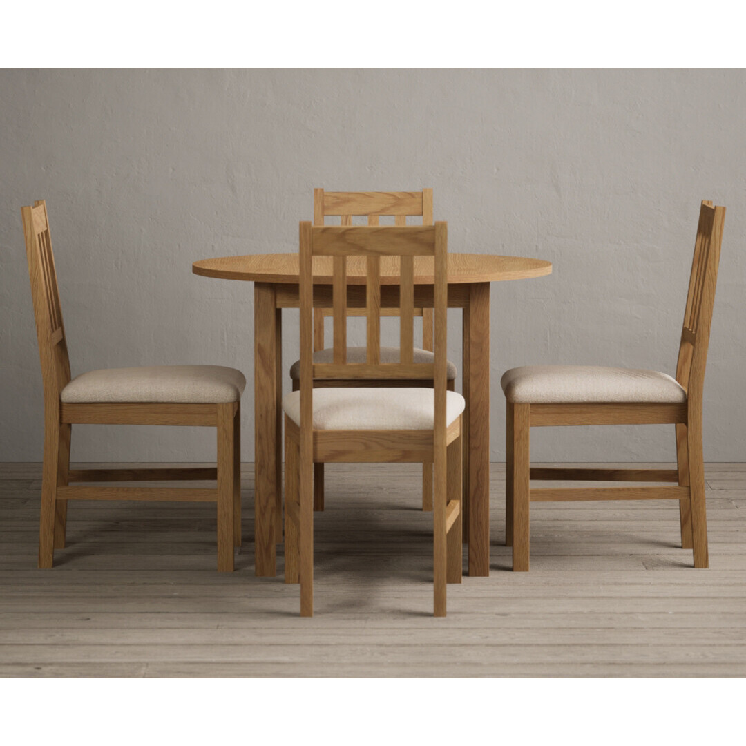 Extending York 90cm Solid Oak Dining Table With 2 Light Grey York Chairs