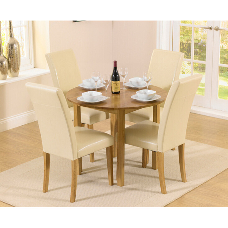 Extending York 90cm Solid Oak Dining Table with 2 Brown Olivia Chairs