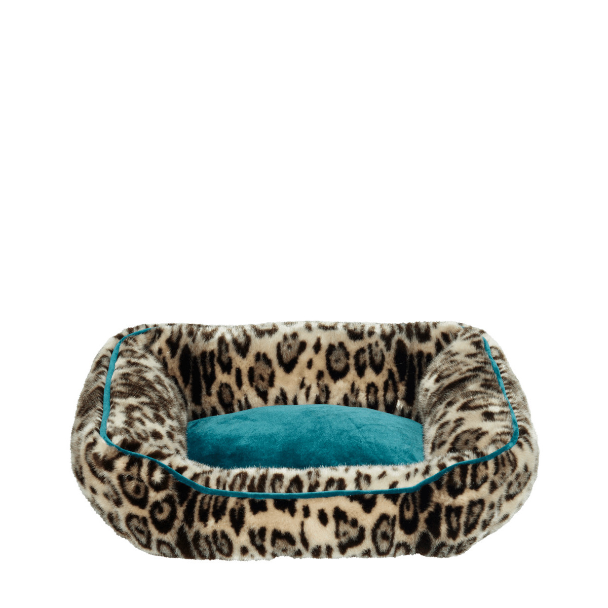OKA, Small Faux Fur Dog Bed - Leopard/Dark Teal, Pet Beds, Faux Fur, Animal