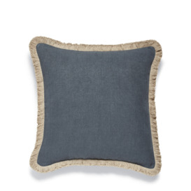 OKA, Stonewashed Linen Cushion Cover with Fringing - Petrol, Cushion Covers, Cotton/Linen, Plain