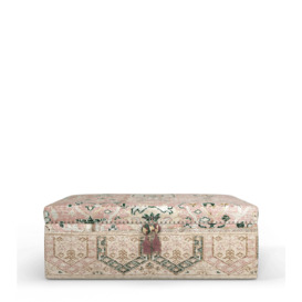 OKA, Elsdon Upholstered Ottoman - Washed Rose, Ottomans, Cotton/Mango Wood, Persian