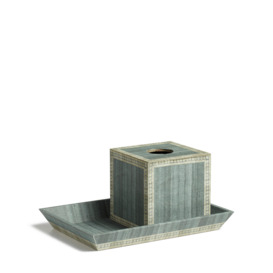 OKA, Longshan Tissue Box and Tray - Heron Blue, Storage Boxes, Canvas/MDF Wood