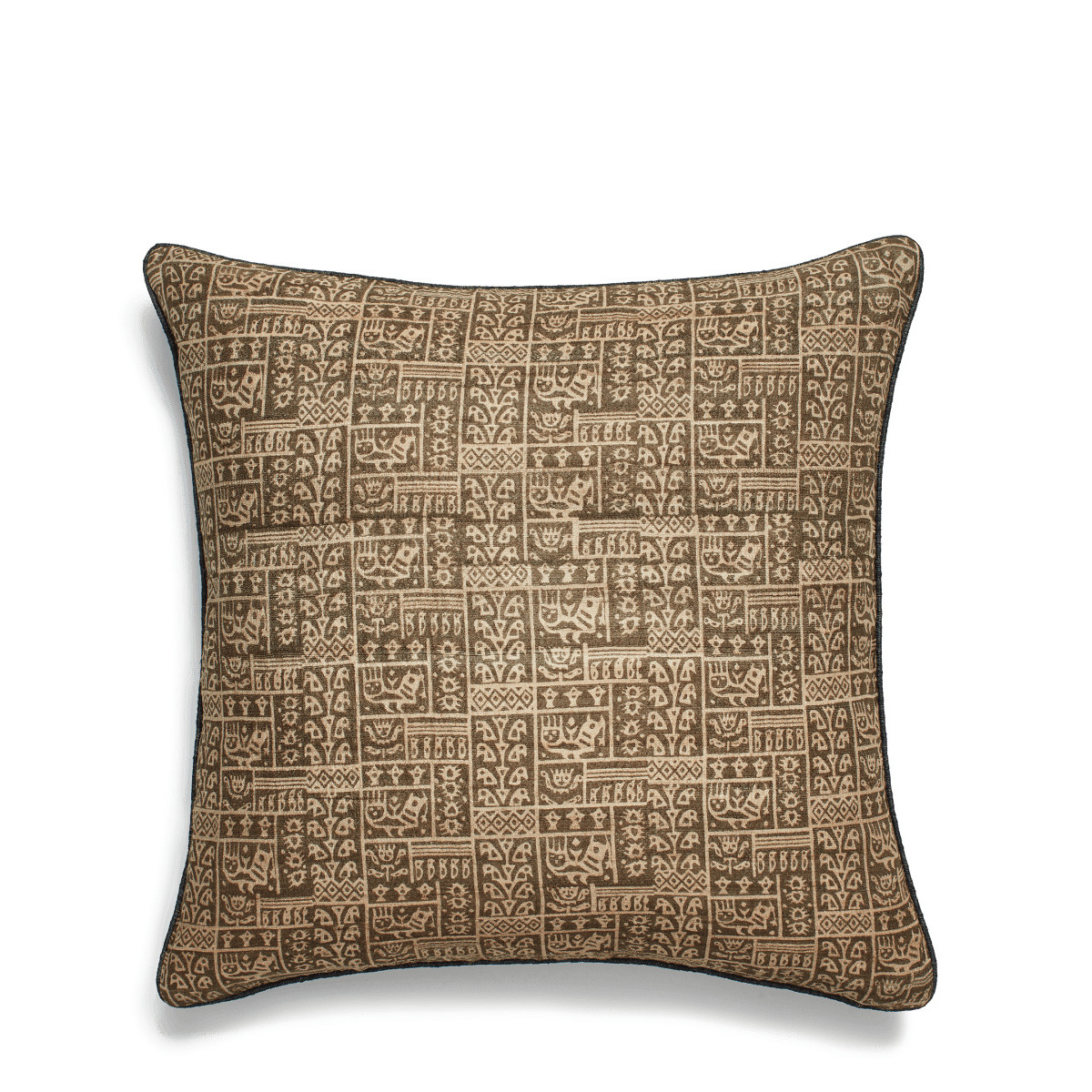 OKA, Grassetto Symbols Cushion Cover - Cedar Green/Indigo, Cushion Covers, Cotton/Silk, Abstract