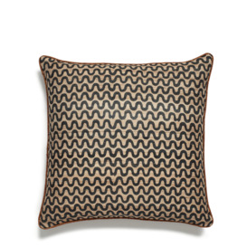 OKA, Grassetto Waves Cushion Cover - Indigo/Ochre, Cushion Covers, Cotton/Silk, Abstract