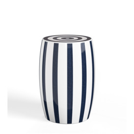 OKA, Rander Ceramic Stool - Sapphire/White, Stools, Ceramic, Striped