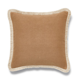 OKA, Stonewashed Linen Cushion Cover with Fringing - Apricot, Cushion Covers, Linen