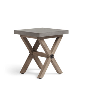 OKA, Charing Indoor/Outdoor Side Table - Ash Grey, Garden Tables, Teak/Concrete