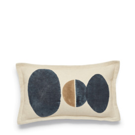 OKA, Dera Oval Cushion Cover - Oatmeal/Blue, Cushion Covers, Linen, Abstract