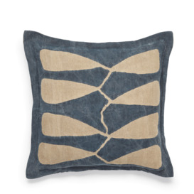 OKA, Dera Leaf Cushion Cover - Blue/Natural, Cushion Covers, Linen, Floral