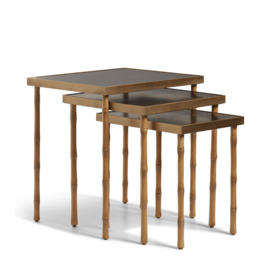 OKA, Adam Lippes X OKA Set of Three Avery Nesting Side Tables - Natural/Midnight Green, Side Tables, Brass/Metal/Wood
