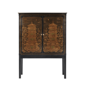 OKA, Pagoda Chinoiserie TV Cabinet - Black/Antique Gold, Cabinets, Wood