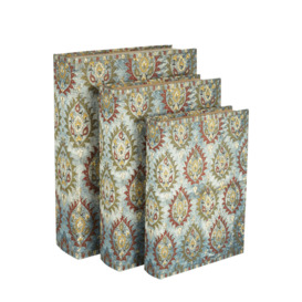OKA, Set of Three Ottoman Box Files - Blue, Storage Boxes, Canvas/Wood