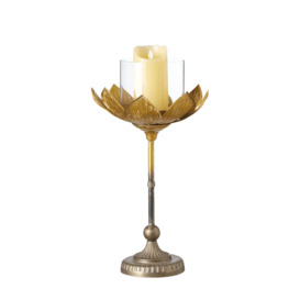OKA, Large Lotus Candle Holder - Gold, Candle Holders, Glass/Metal