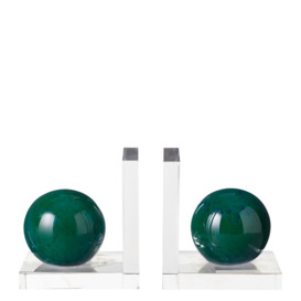 Polished Emerald Glass Ball Bookends - Green