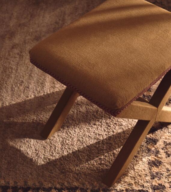 OKA, Vaquero Linen Stool - Dijon, Stools, Velvet