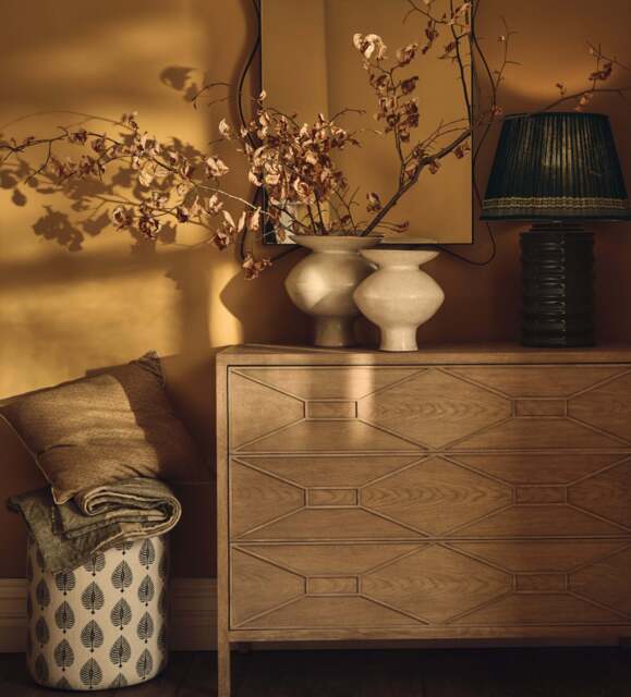 OKA, Samena Ocellus Linen Ottoman - Blue/Natural, Ottoman - image 1