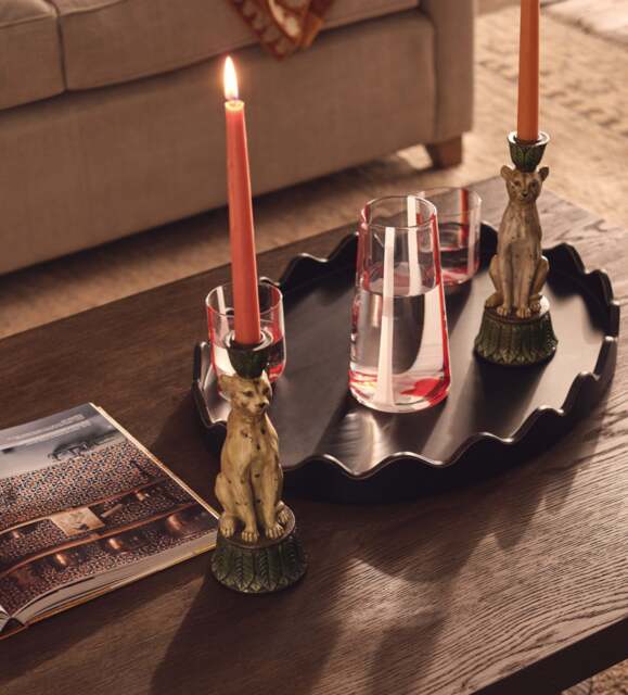 OKA, Lakadema Leopard Candle Holders Pair - Multi, Candle Holder