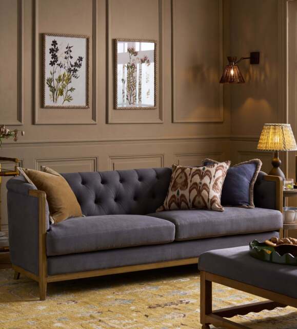 OKA, Venustas Linen 3-Seater Sofa - Charcoal, Sofa