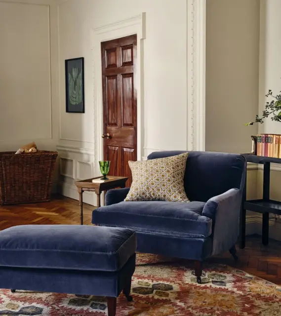 OKA, Coleridge Armchair with Velvet Fixed Cover - Sapphire, Armchairs, Velvet