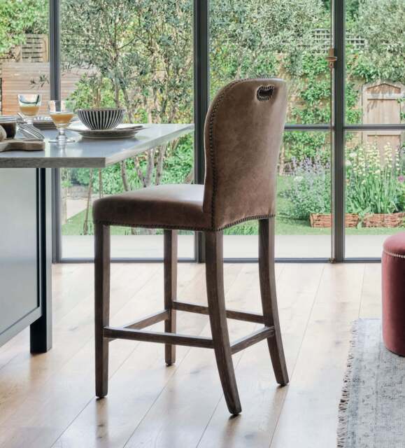 OKA, Stafford Leather Bar Stool - Aged Tobacco, Bar Stool - image 1