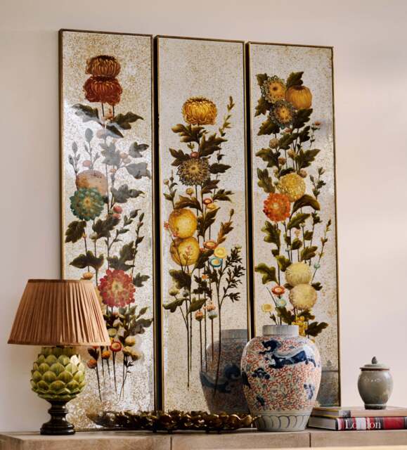 OKA, Zhenhua Gilted Floral Panels - Set of Three - Multi, Wall Art - image 1