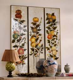 OKA, Zhenhua Gilted Floral Panels - Set of Three - Multi, Wall Art - thumbnail 1