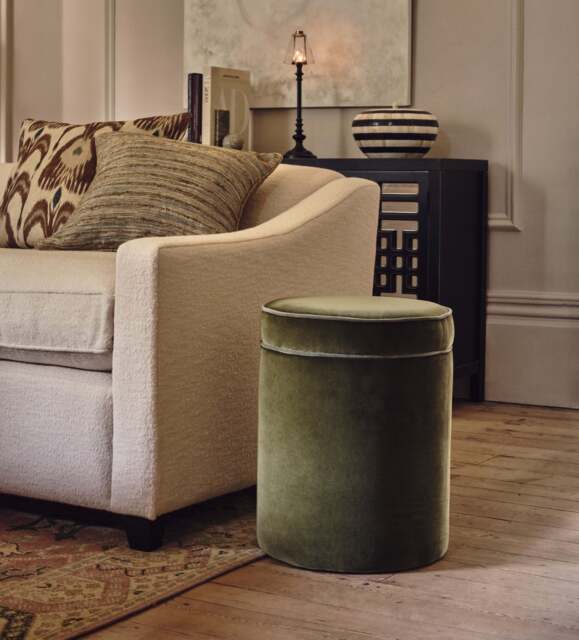 OKA, Samena Velvet Ottoman - Spruce, Ottoman - image 1