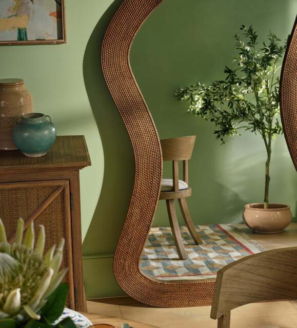 OKA, Leora Floor Standing Mirror - Rattan Brown, Wall Mirror