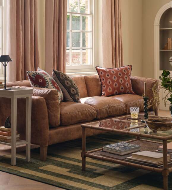OKA, Marwick Leather 3-Seater Sofa - Aged Tobacco, Sofa - image 1