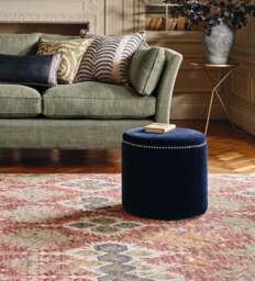 OKA, Costellini Velvet Ottoman - Perfect Navy, Ottoman