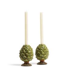 OKA, Chianti Artichoke Candle Holders Pair - Green, Candle Holder - thumbnail 2