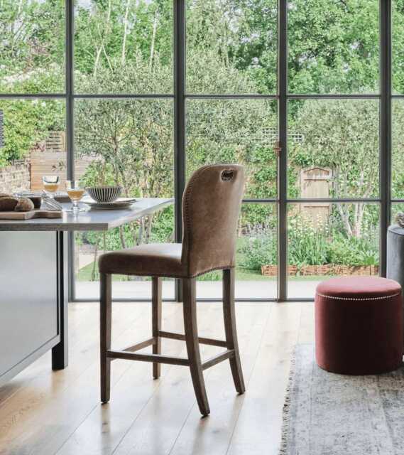 OKA, Stafford Leather Bar Stool - Aged Tobacco, Bar Stools, Leather