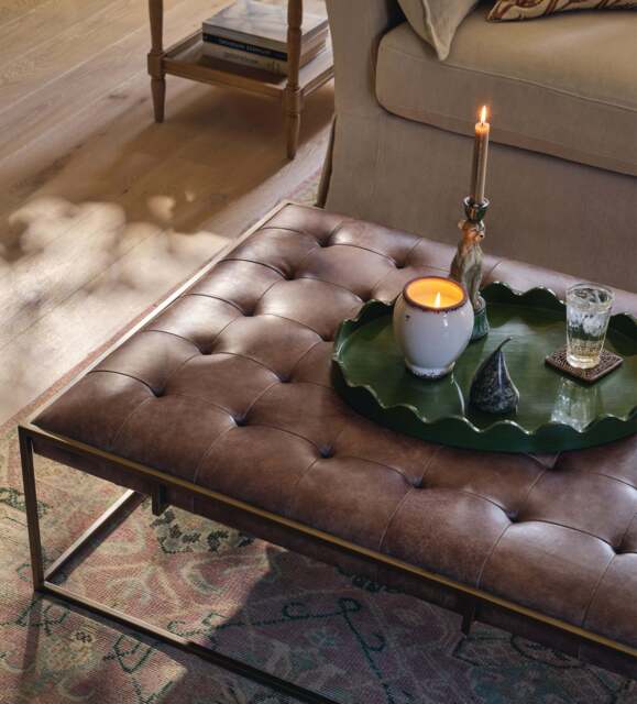 OKA, Wallace Leather Ottoman - Aged Hazelnut, Ottoman - image 1
