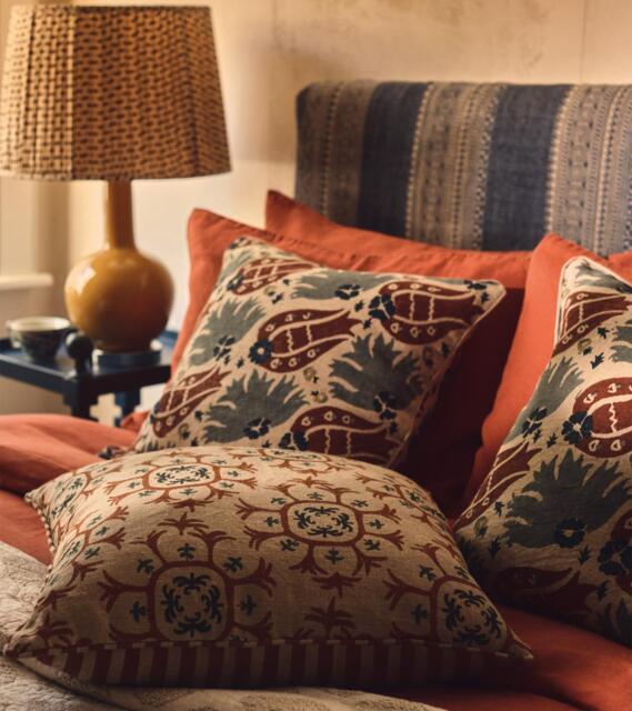 OKA, Hidaya Cushion Cover - Blood Orange/Blue, Cushion Covers, Linen