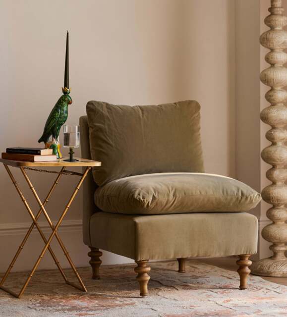OKA, Rosina Velvet Slipper Chair - Lichen, Armchair